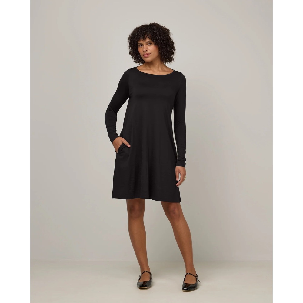 Wool& Rowena Charcoal Gray Dress‎ Merino Wool Long Sleeve Pocket A-Line S Travel